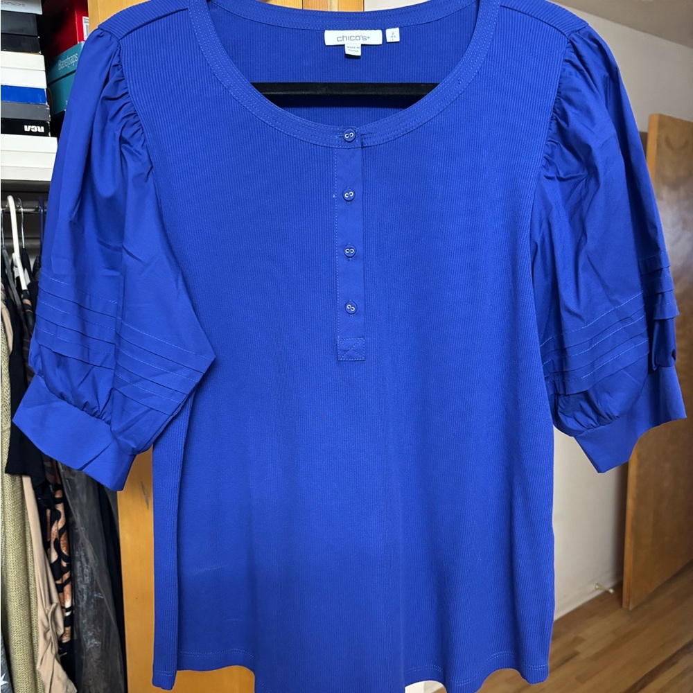 Chico's Blue 3/4 Sleeve Polo Blouse